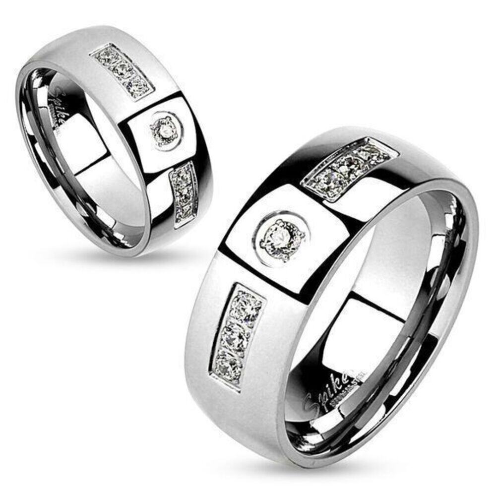 Gem Inlay with Center Gem Stainless Steel Ring Size 11